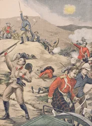 1900年1月28日、トランスバールで、Boersによる英語のバッテリーの持ち込み、「Le Petit Journal」のイラスト